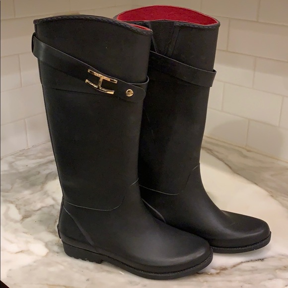 tommy hilfiger black rain boots